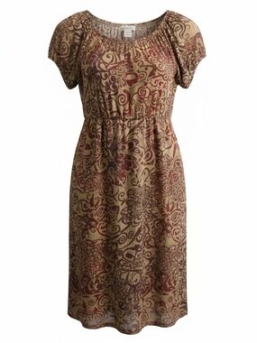 sahalie Casual Paisley-Print Scoop Neck Dress in Brown and Red